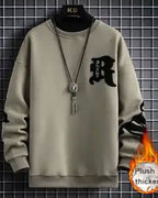 Layered Crewneck Letter Sweatshirt - Moss Green, XXL image