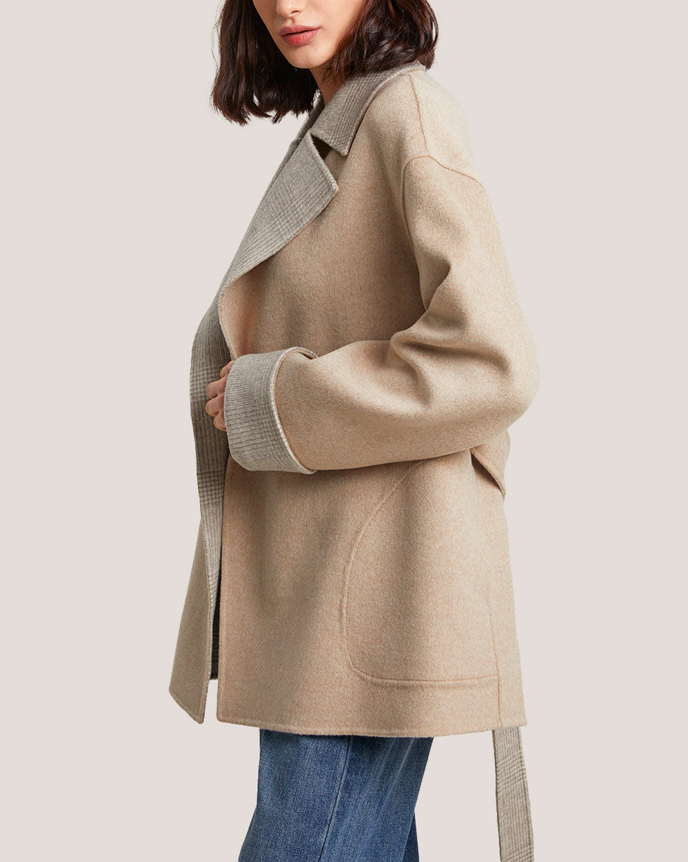 Patchwork-Detail Two-Tone Reversible Wool Coat image 3