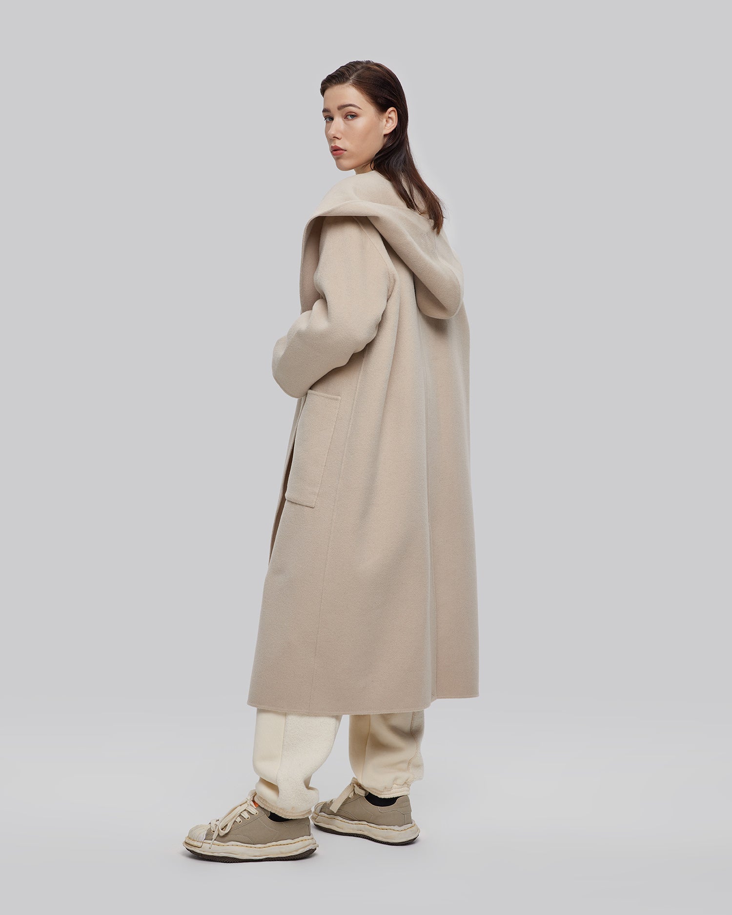 Hooded Long Wool Wrap Coat image 3