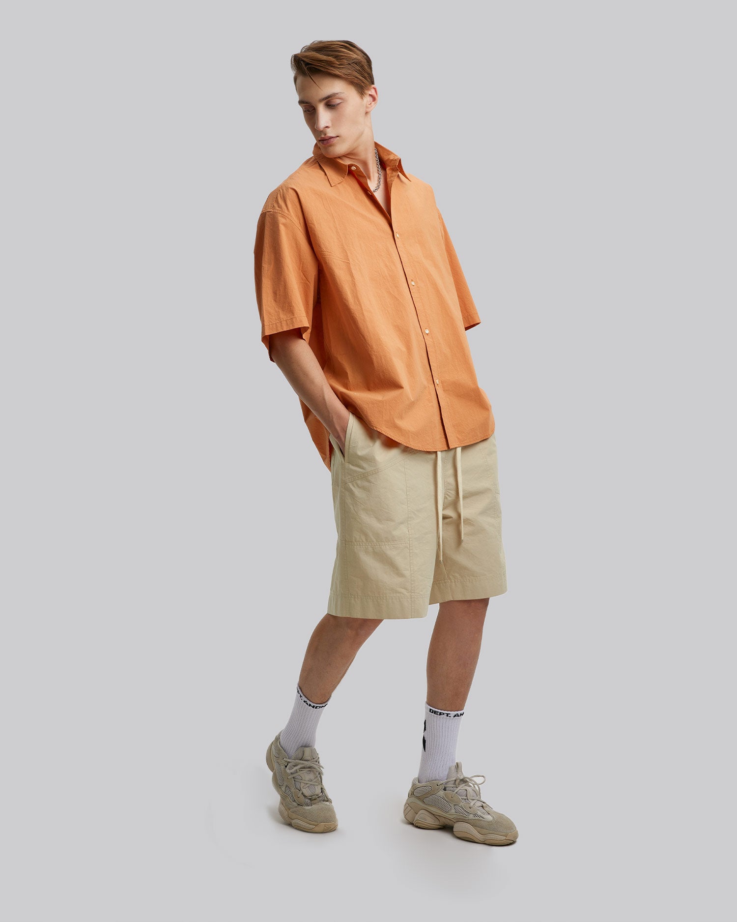 Drawstring Track Shorts - Beige, M image