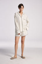 Silk Contrast Pajama Set - White, L image