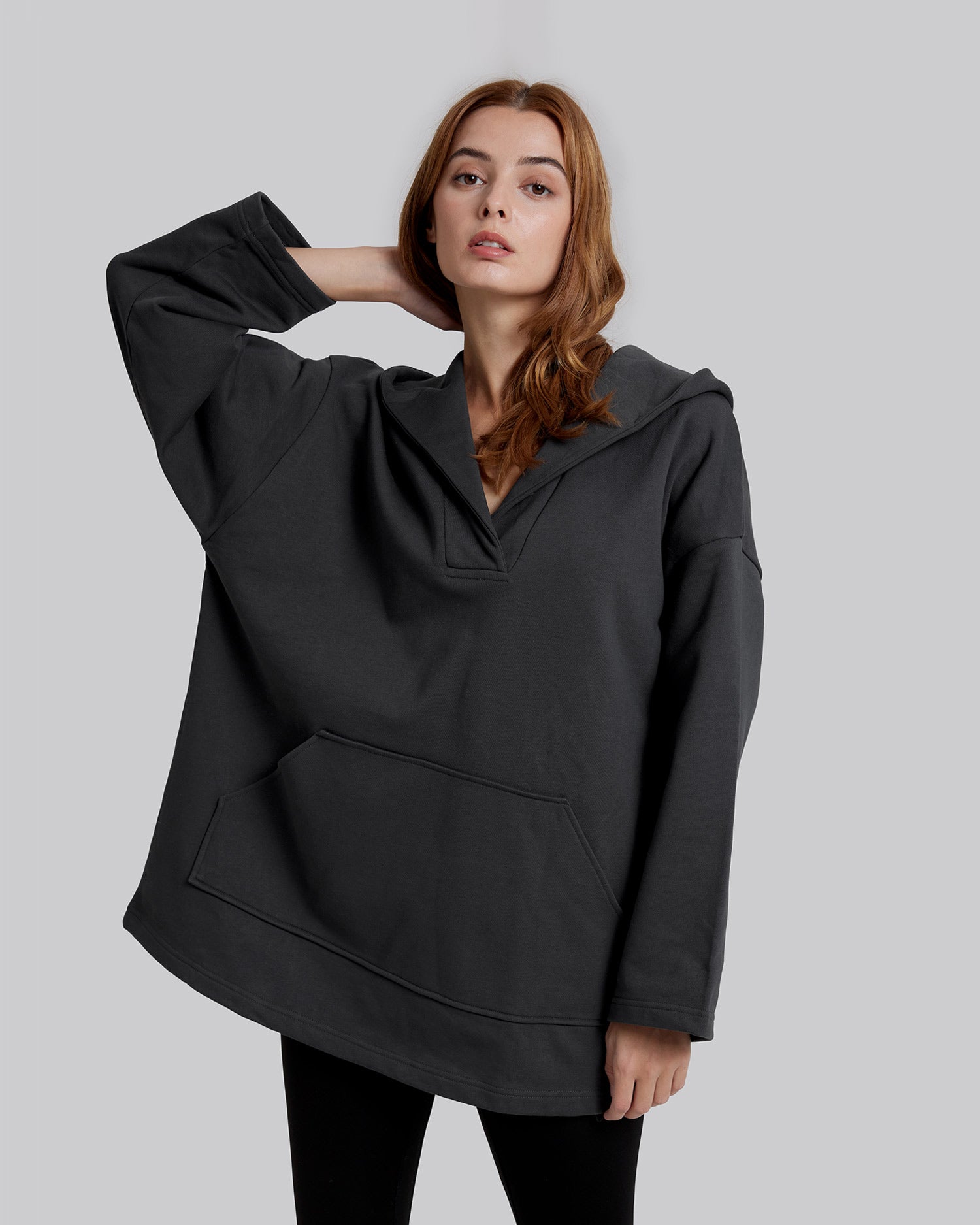 Cotton V-Neck Wide-Sleeve Hoodie image 1