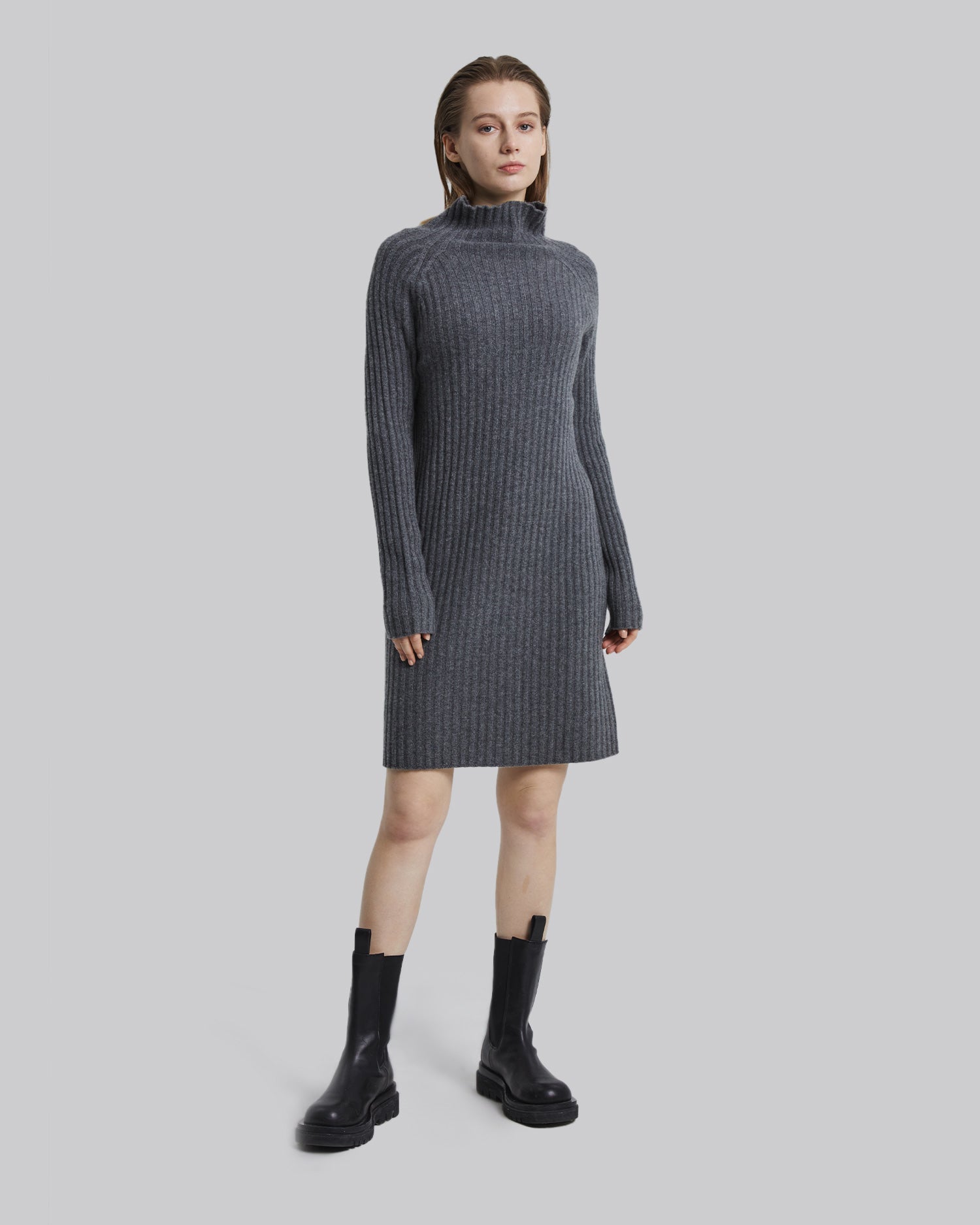 Turtleneck Cashmere Long Sweater - Grey, M image