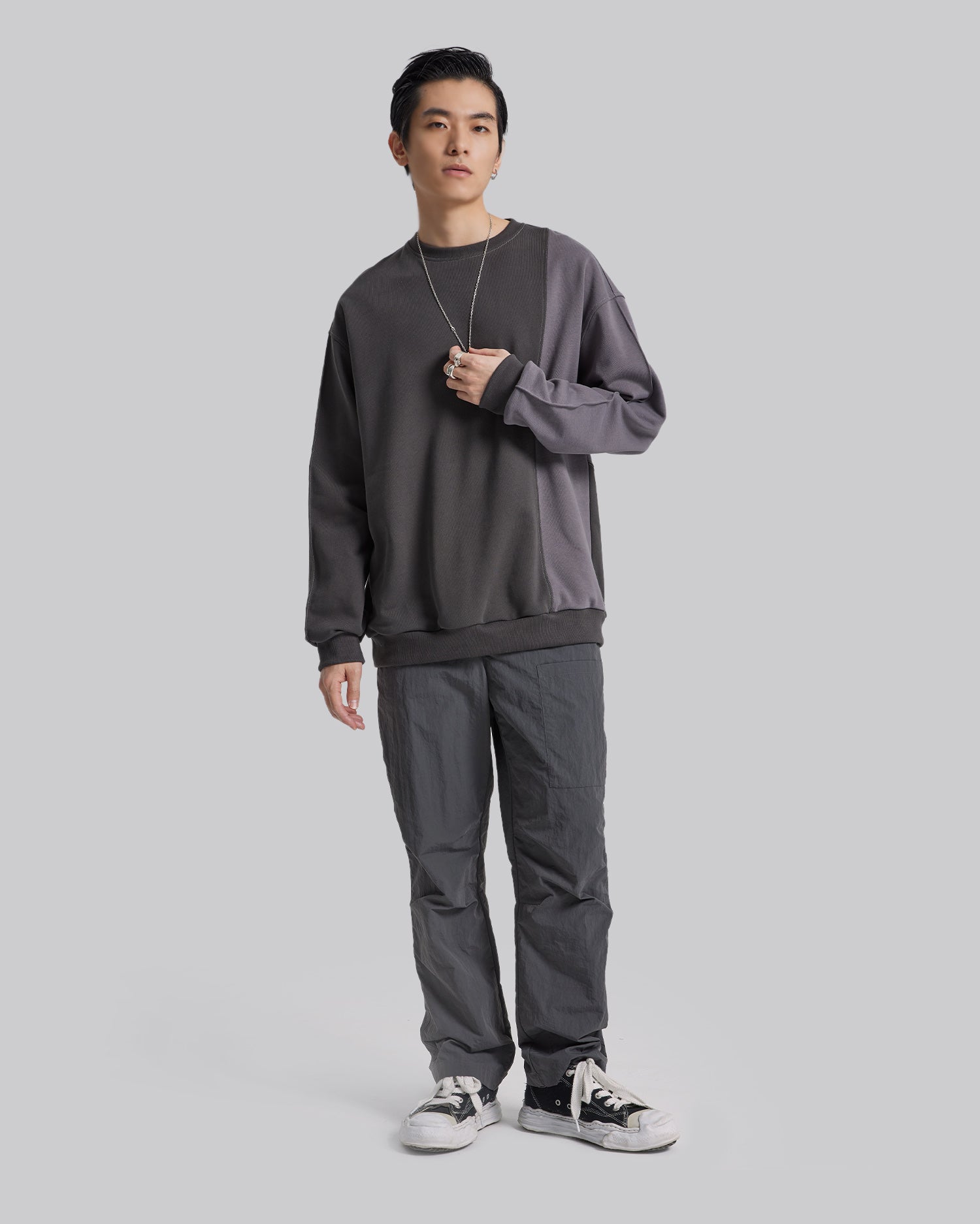 Half Paneled Two-Tone Sweatshirt - Shuttle Brown, M image