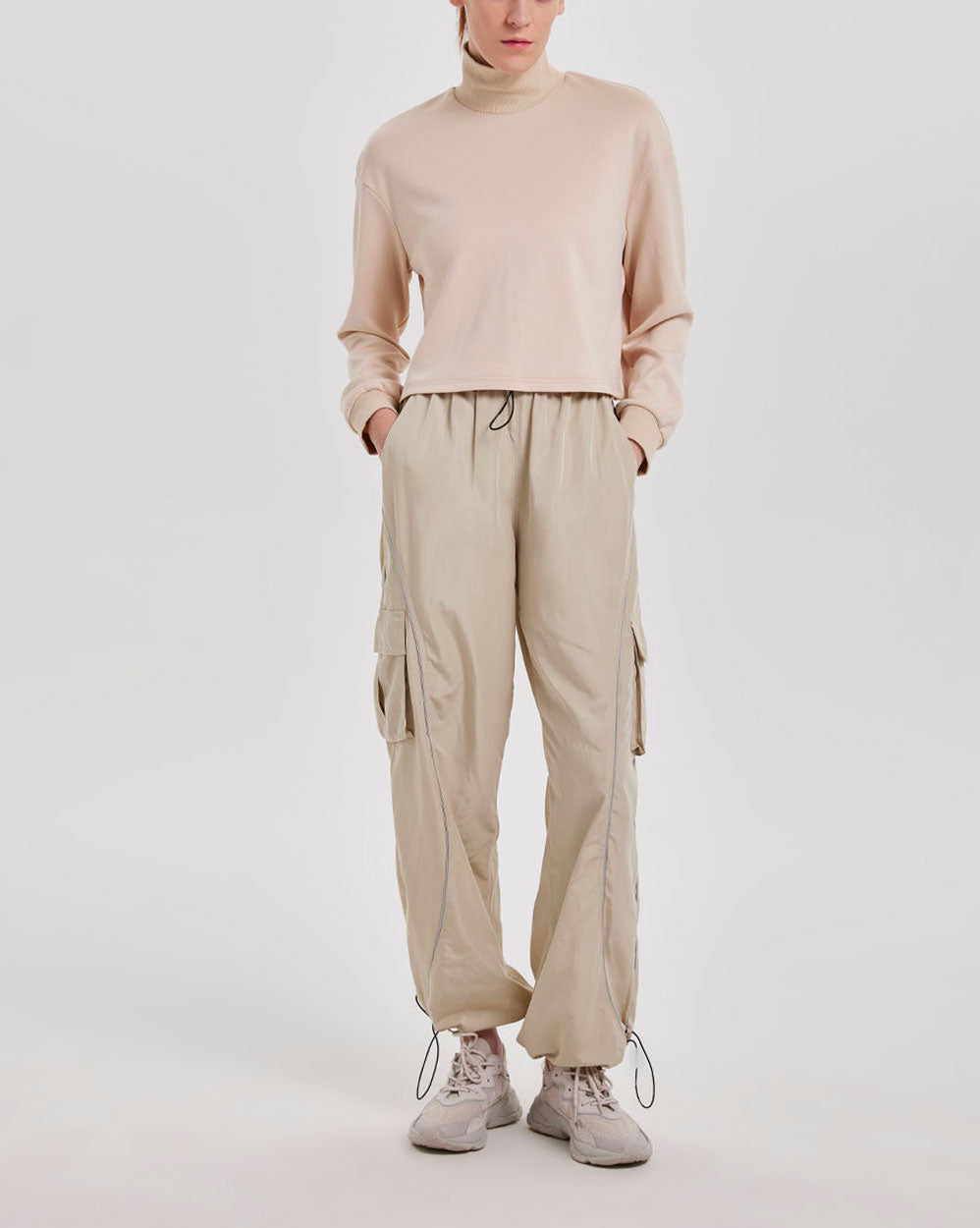 Breathable Drawstring Sweatpants - Cream, L image