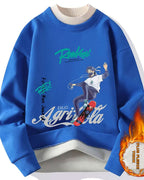 Layered Neck Cotton Pullover - Blue, L image