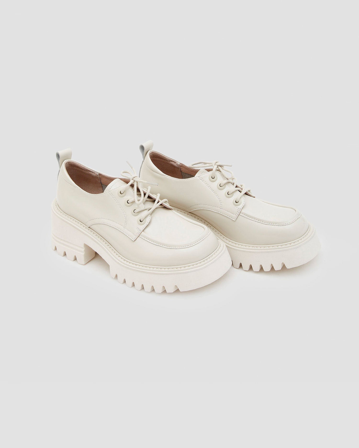 Trendy Lace-Up Loafers - Cream, 8 image