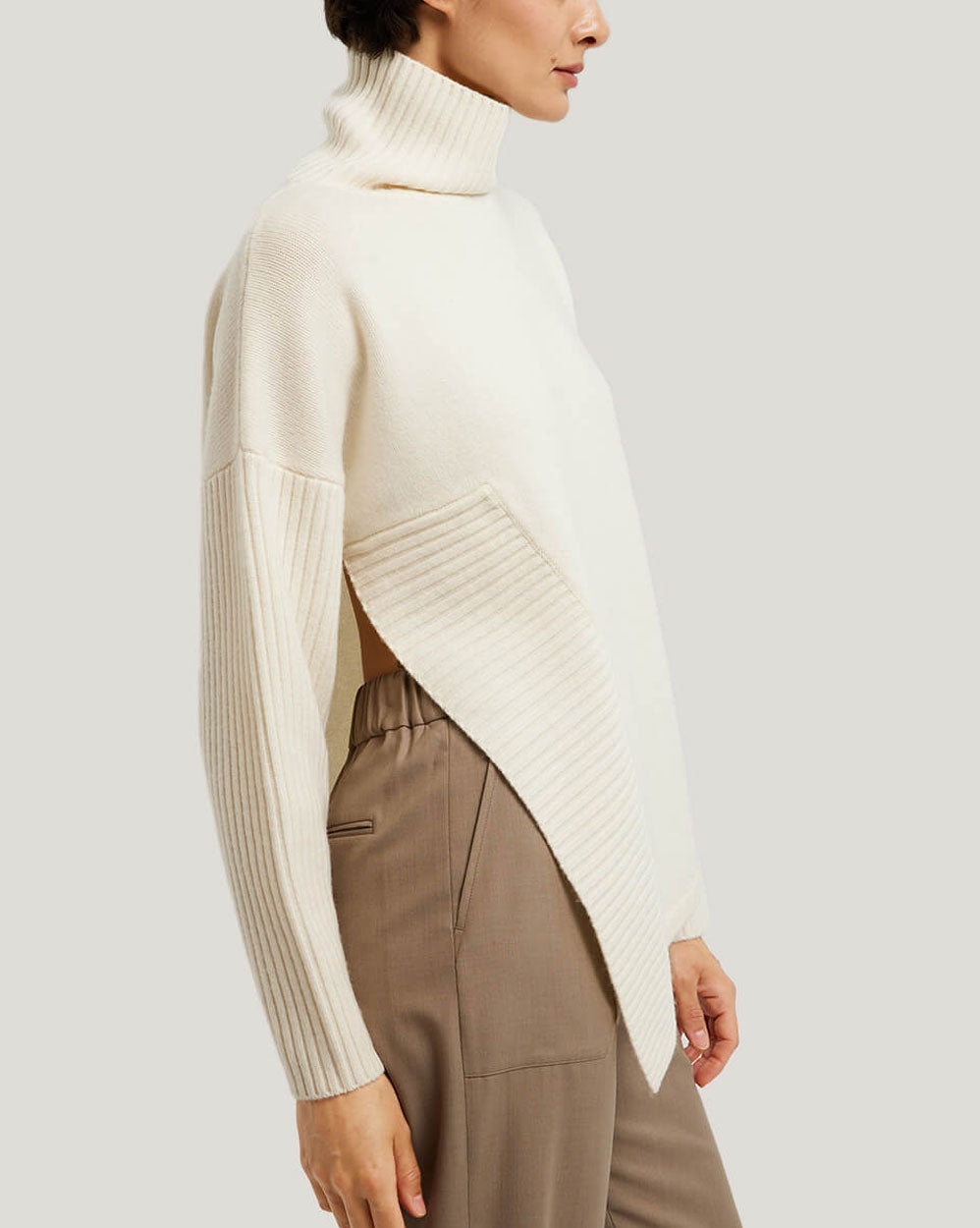 Asymmetrical Slit 100% Wool Sweater image 4