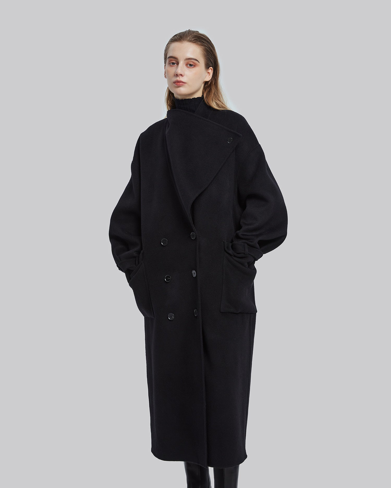 Black Double-Breasted Cape Coat image 5