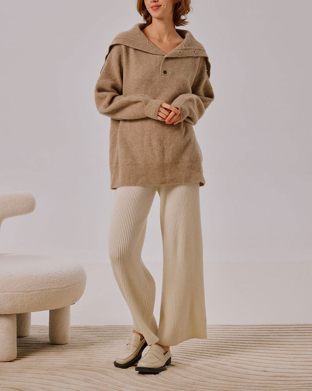 Wool Buttoned Pullover - Camel, XL image