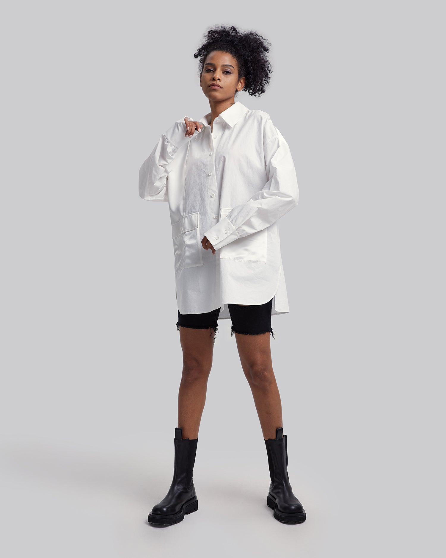 Silk-Pocket Cotton Shirt - White, L image