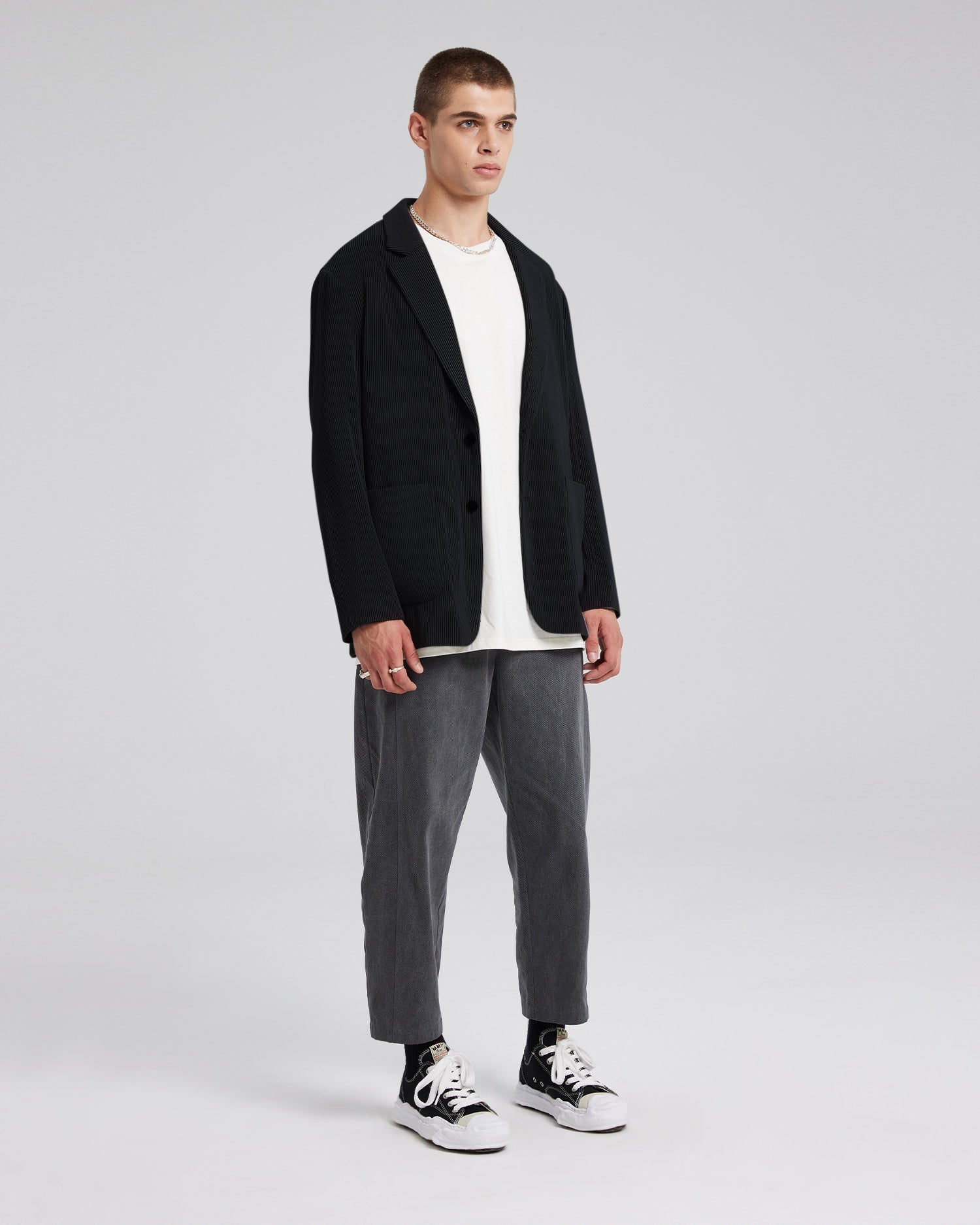 Vertical Ribbed Blazer - Black, M image