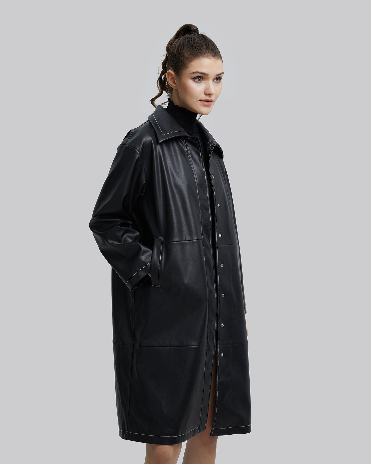 Faux-Leather Long Coat image 1