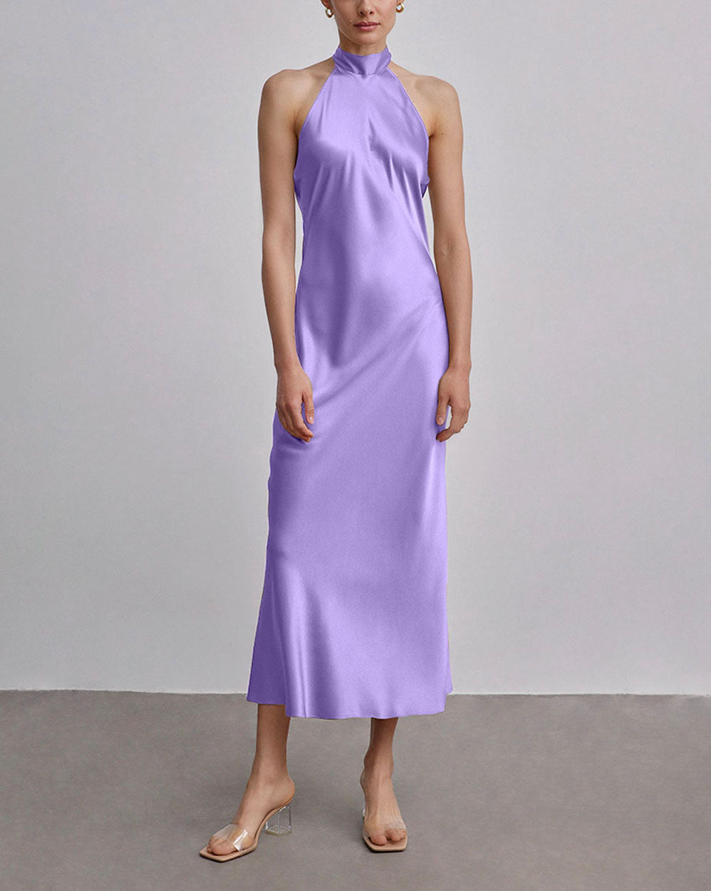 Halterneck Silk Maxi Dress - Lavender, XS image