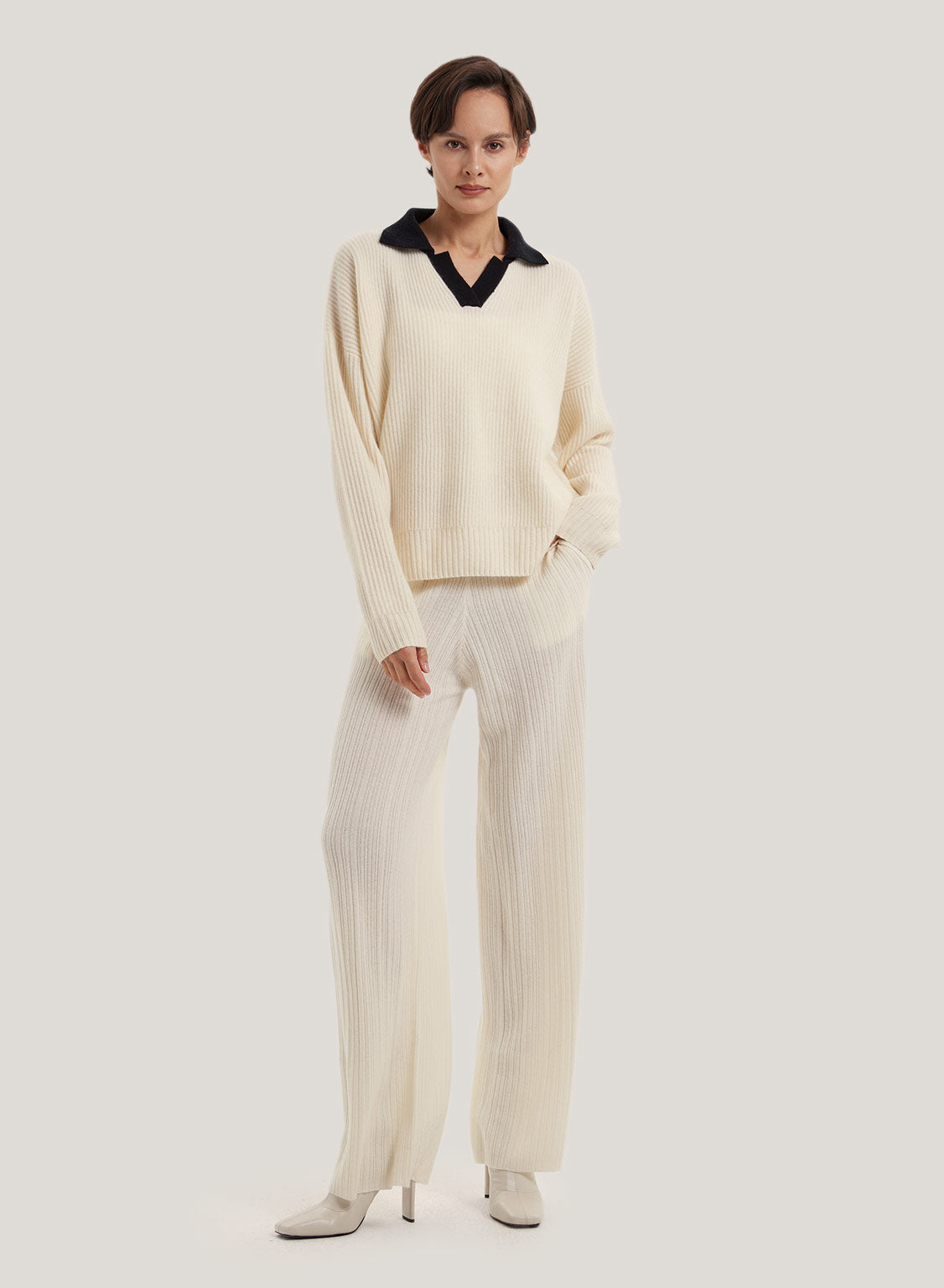 Wool-Cashmere Wide-Leg Trousers - lvory, S image