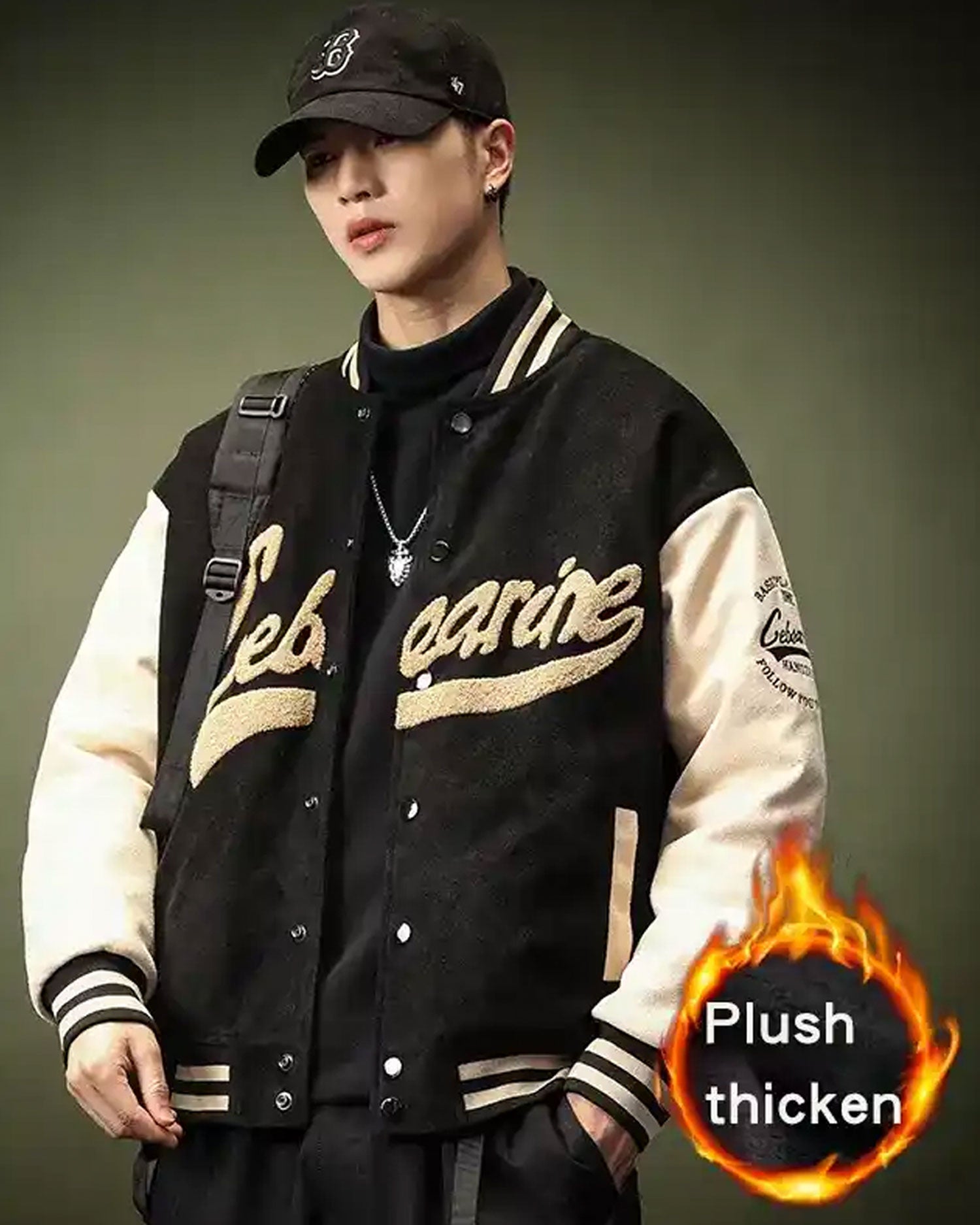 Vintage Baseball Jacket - Black White, XL image