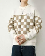 Checked Crewneck Jumper - White, XXL image