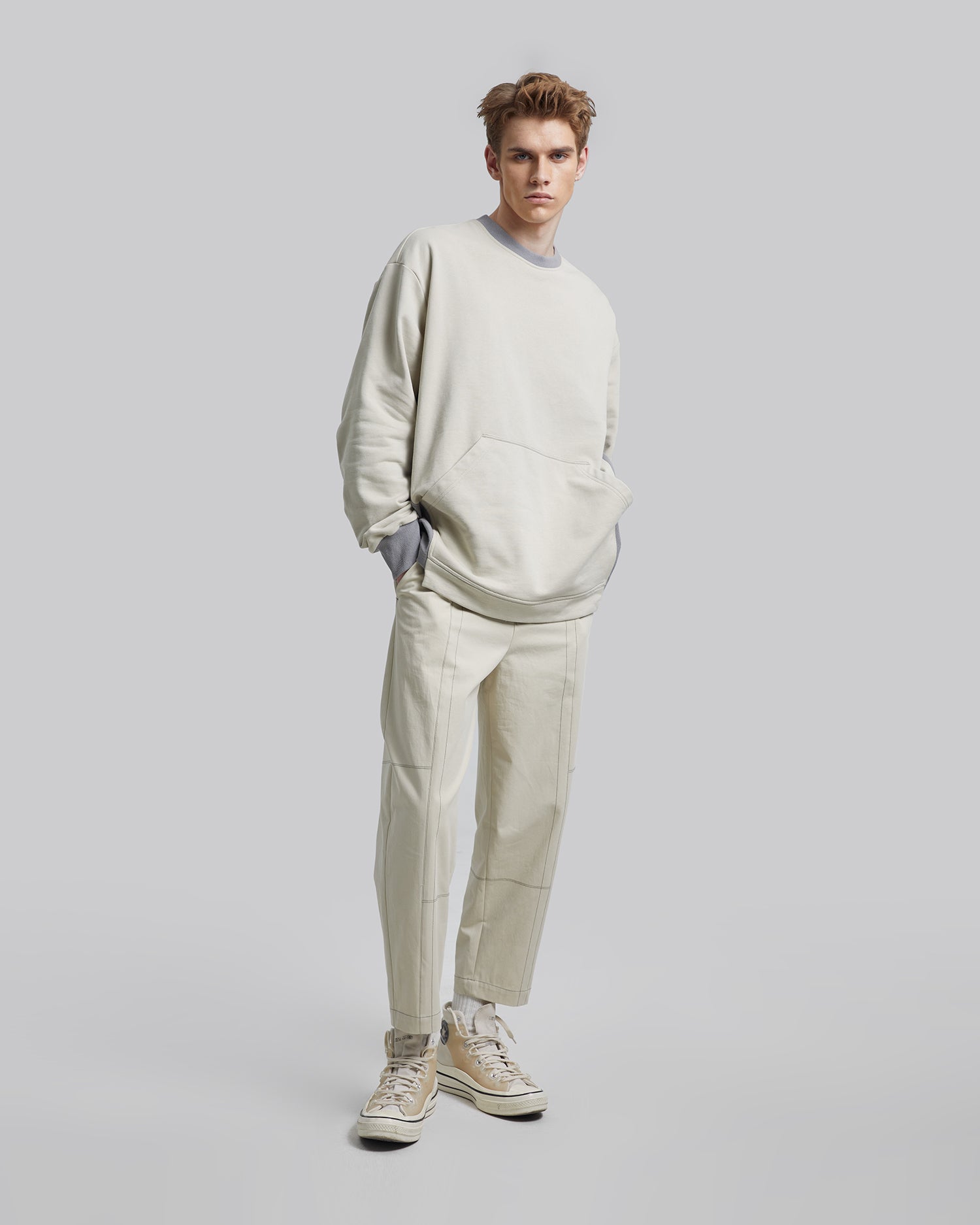 Exposed Seam Baggy Pants - Beige, L image