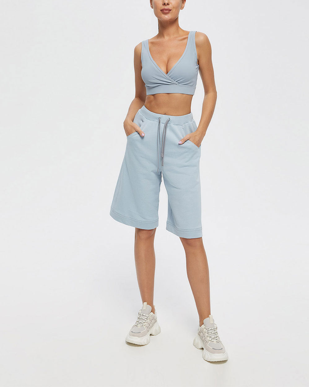 Double Drawstring Knee-Length Shorts - Hazeblue, S image