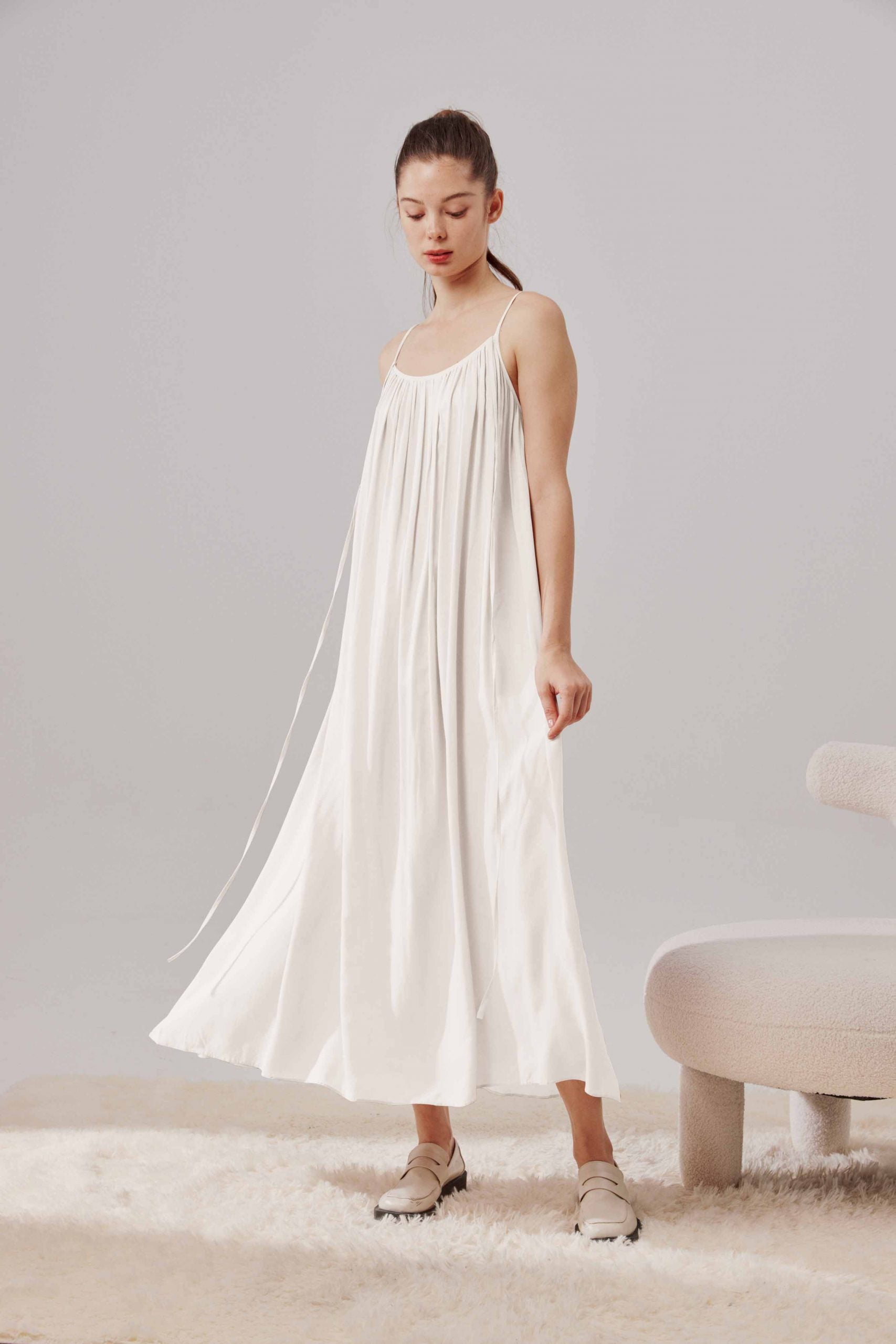 Spaghetti Strap Relaxed Long Dress - Lily White, OS image