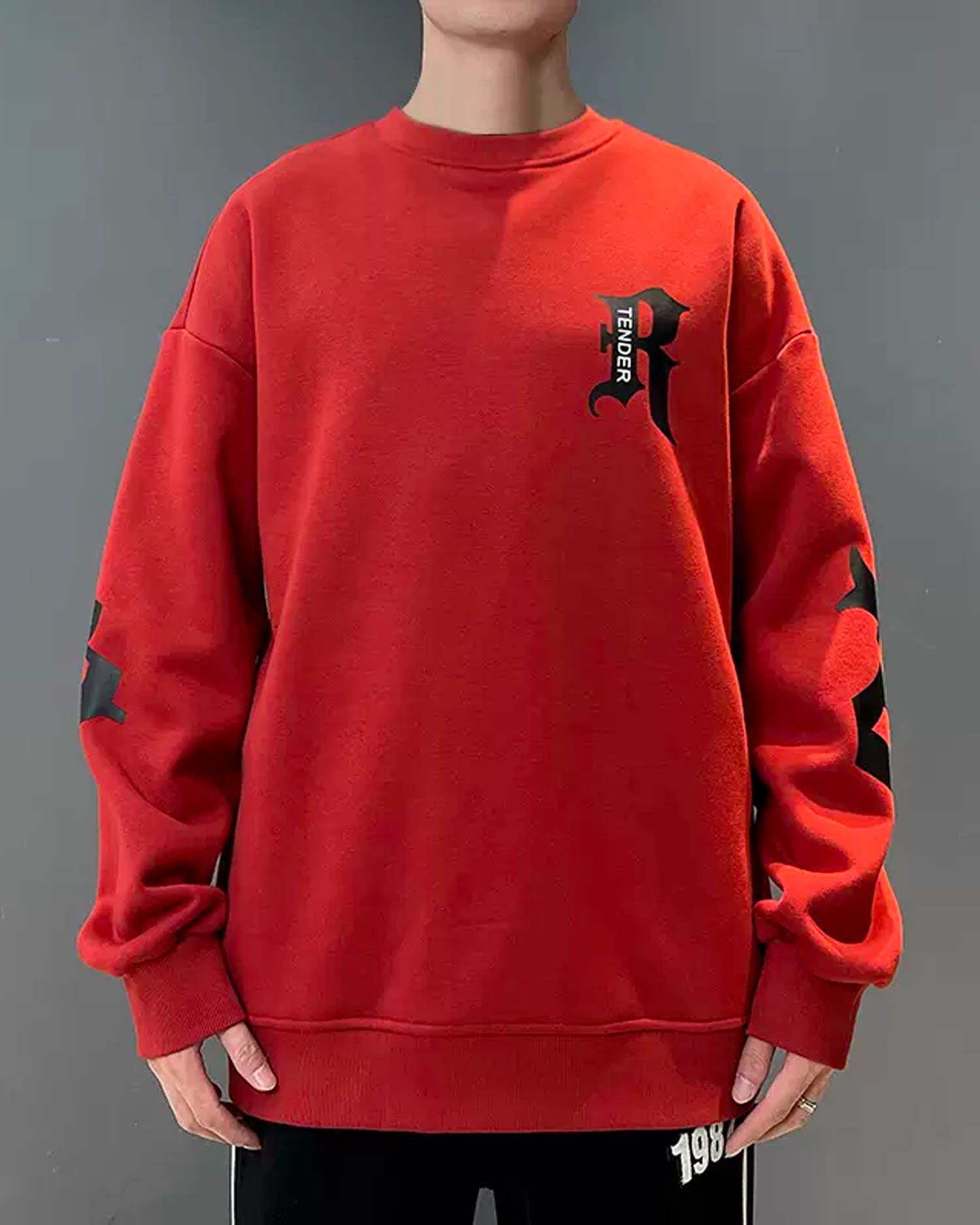 Layered Neck Cotton Sweatshirt - Scarlet Red, L image