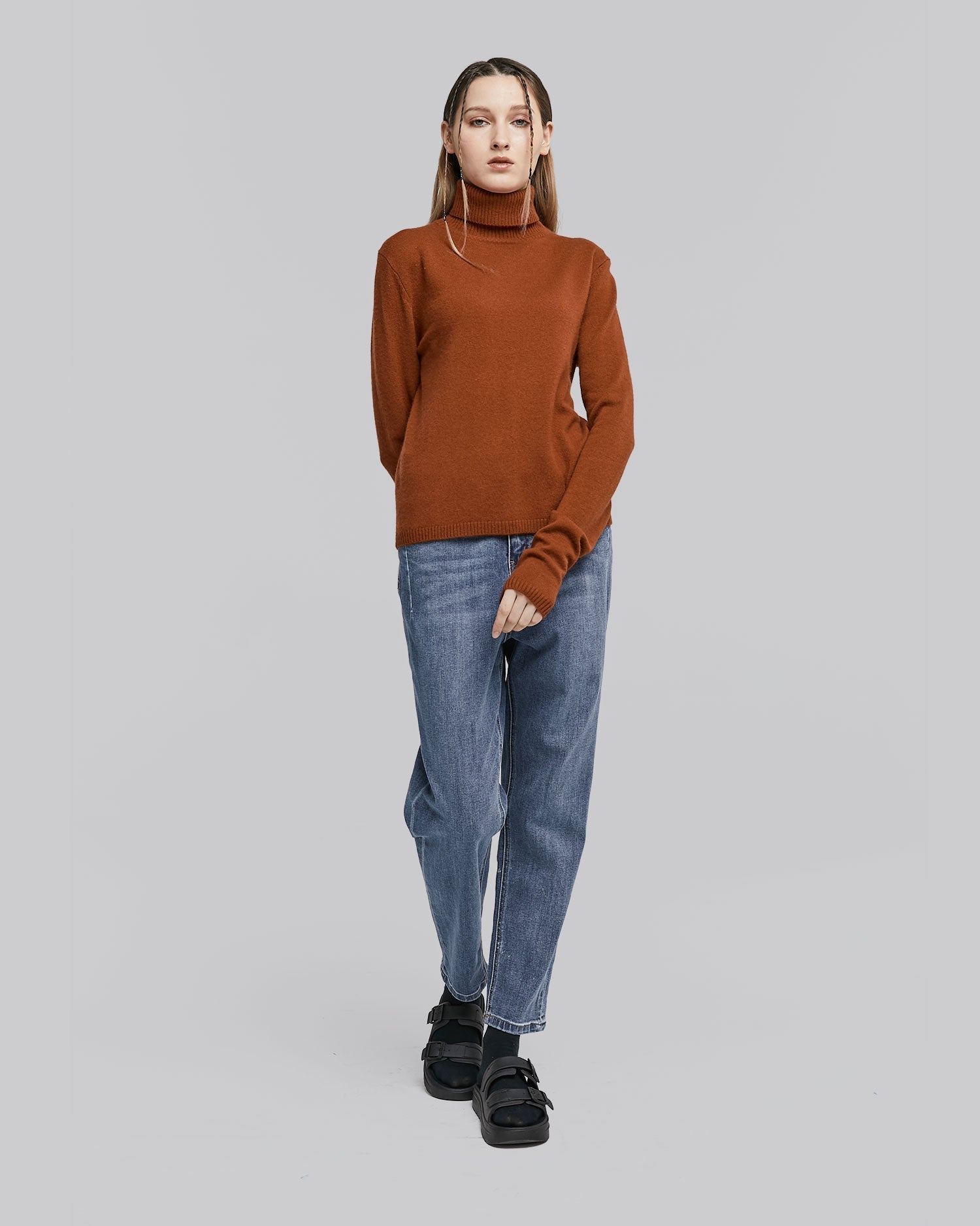 Cashmere Knitted Roll-Neck Sweater - Brick, XL image