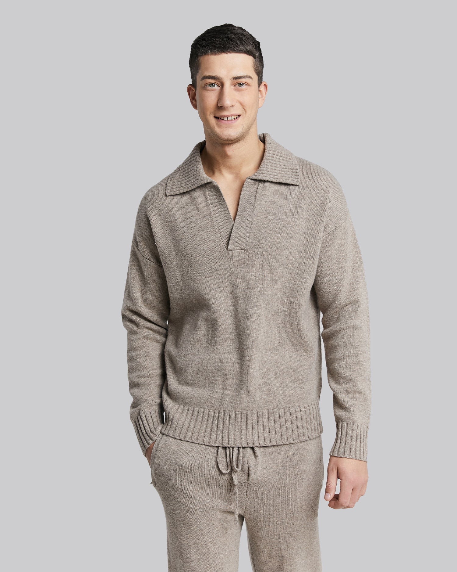 Polo Collar Wool Sweater - Oatmeal, L image