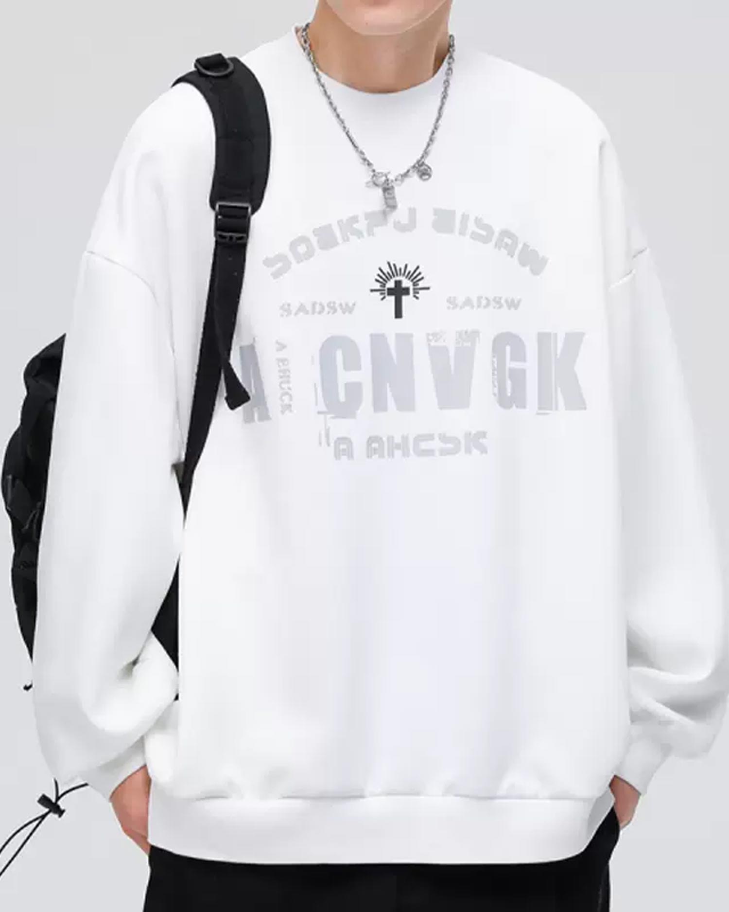 Fleece Lined Letter Sweatshirt - Pearl White, M image