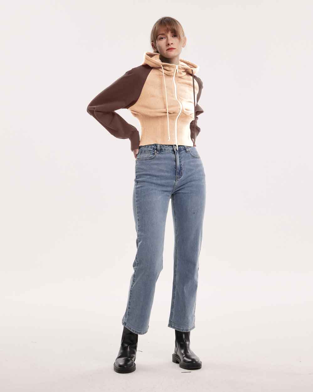 Drawstring Corset Jacket - Chocolate/Beige, XL image