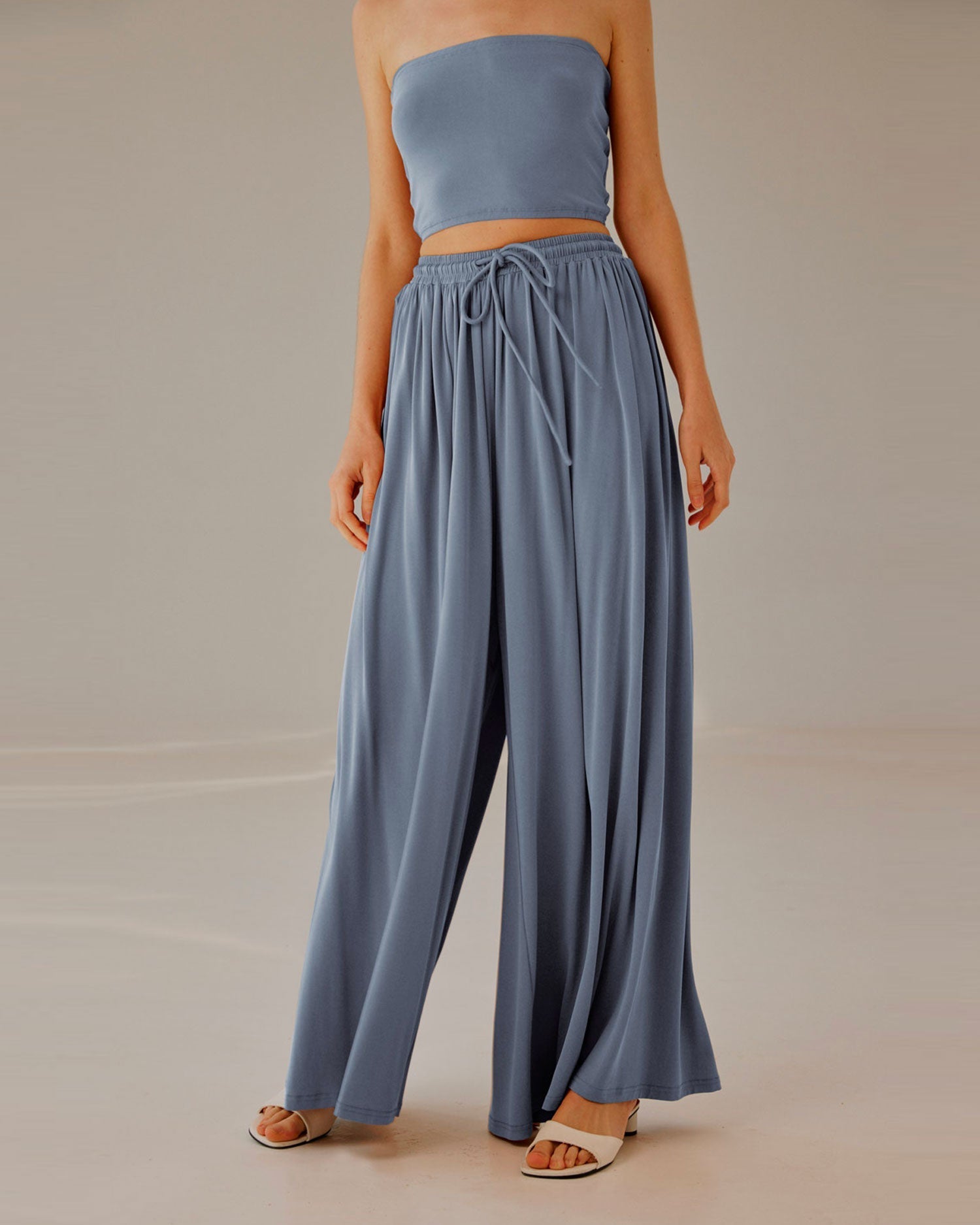 Cropped Strapless Top Set - Dusty blue, XXL image