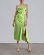 Spaghetti Strap Bias Cut Silk Dress - Lime, S image
