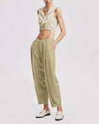 Linen Tapered Pants - Khaki, M image