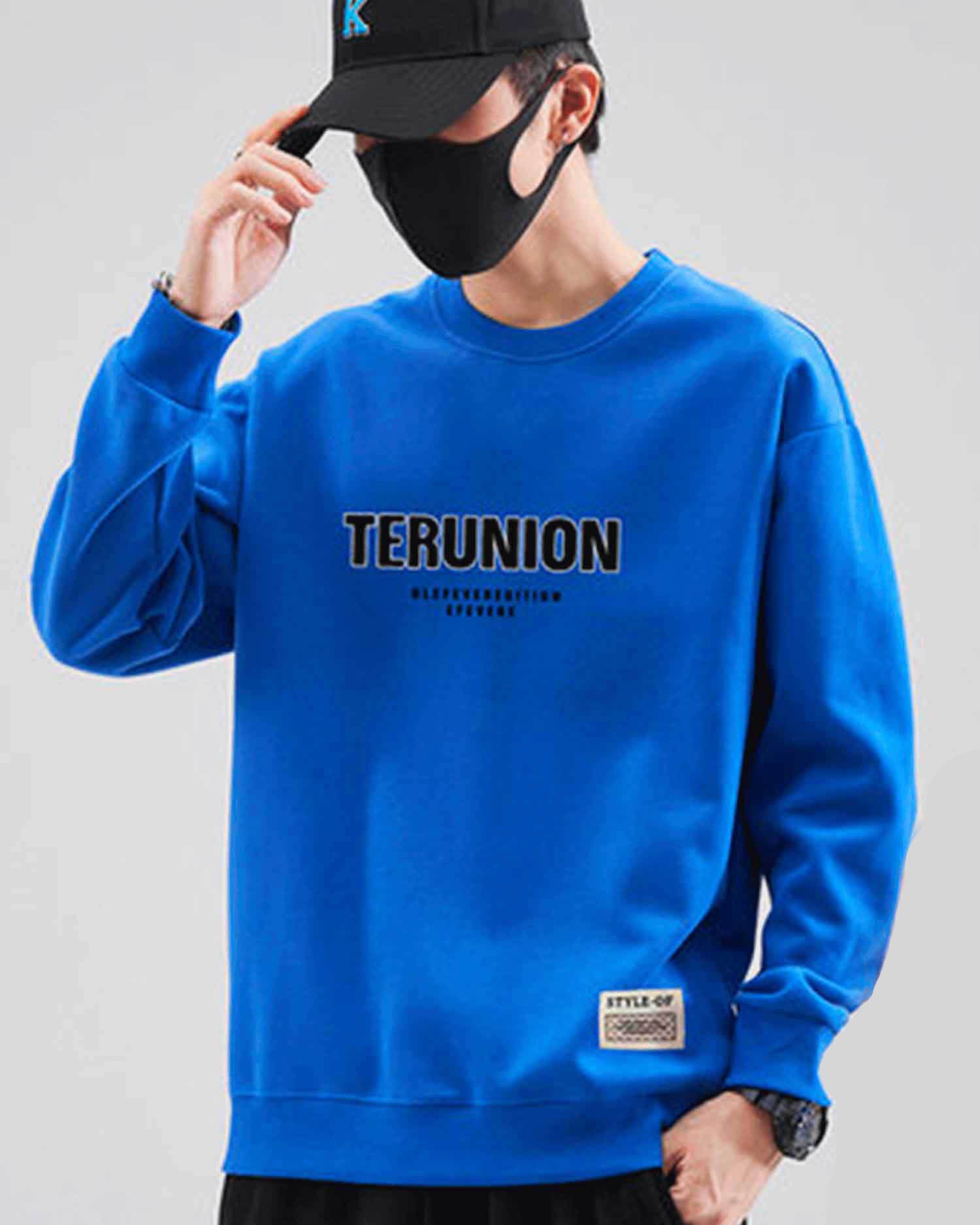 Letter Detail Cotton Sweatshirt - Blue, M image