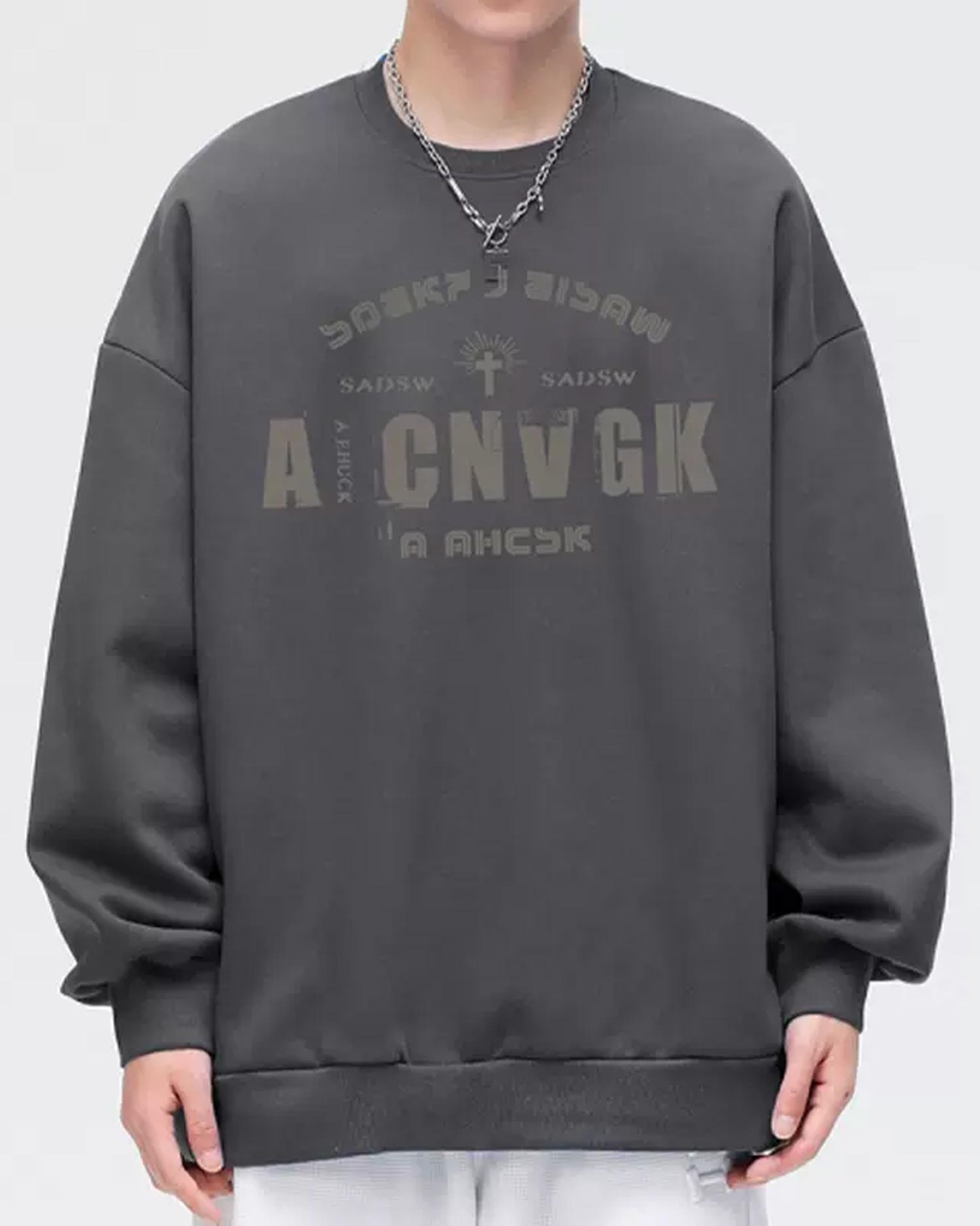 Fleece Lined Letter Sweatshirt - Suva Grey, XL image