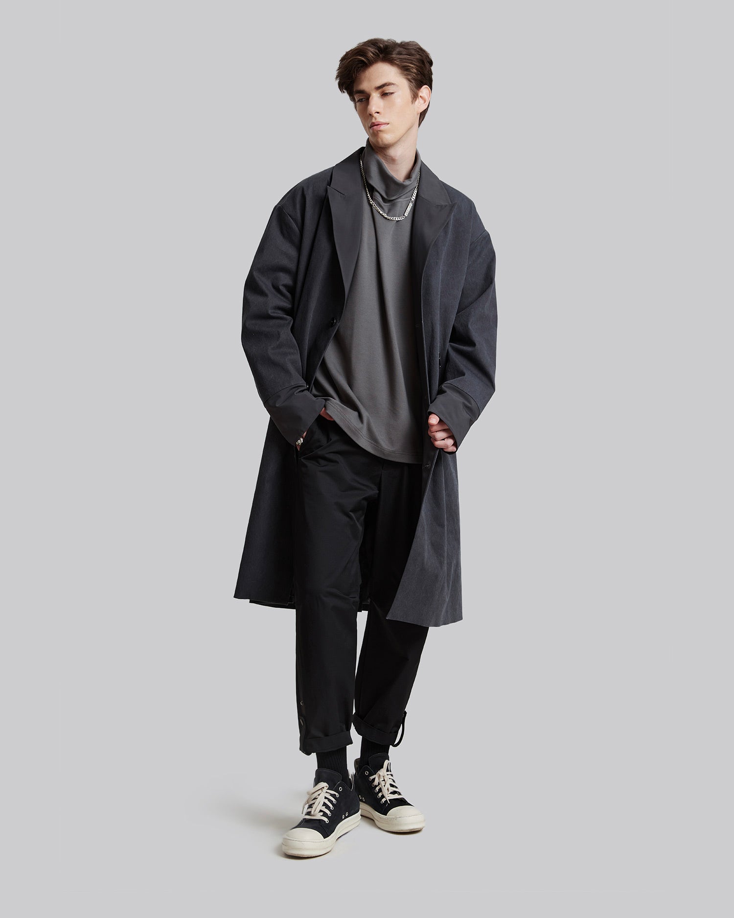 Diagonal Hand-Pockets Coat - Charcoal, L image