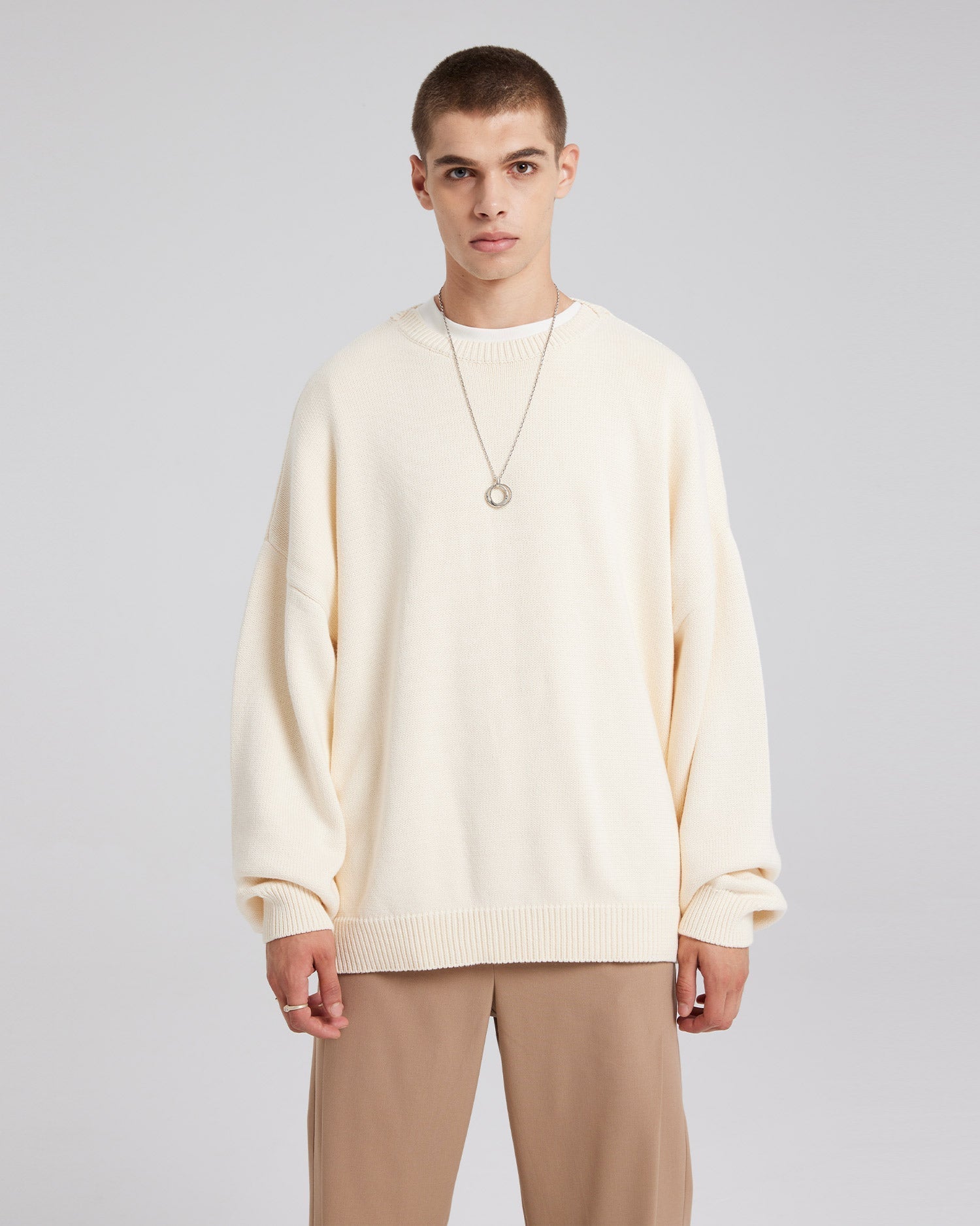 Wool-Cashmere Smooth Pull-Over - White, XL image