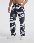 Stylish Dyed Straight Leg Jeans - Black w/ Blue Graphic, L image