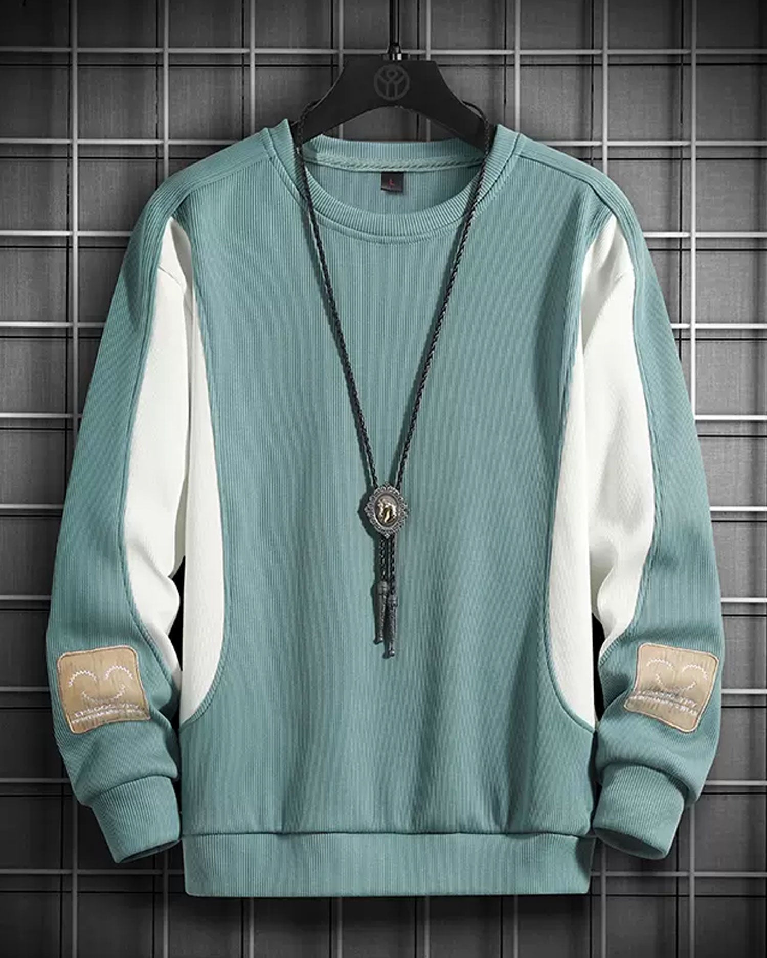 Contrast Crewneck Sweatshirt - Turquoise, XL image