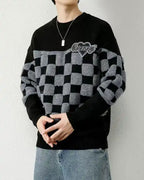 Checked Crewneck Jumper - Midnight Black, L image