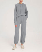 Fine-Knit 100% Wool Hoodie Set - Grey, M image