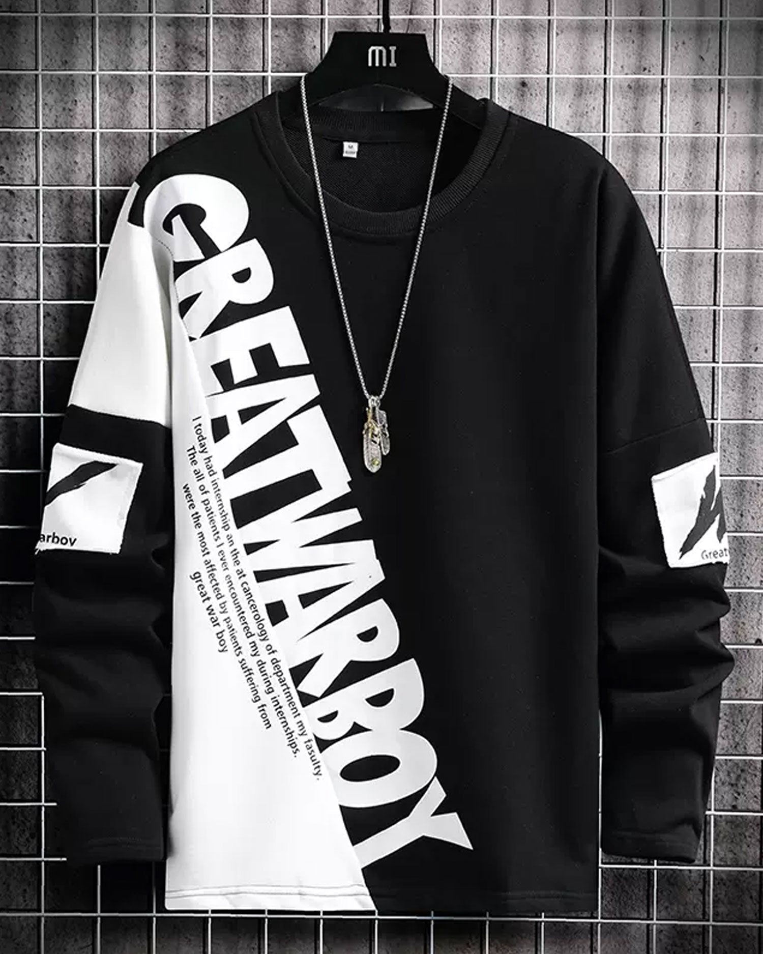 Misplaced Hem Crewneck Sweatshirt - Black White, L image