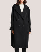 Buttoned Pocket Front Midi Wool Coat - Black, M image