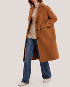 Notch Lapel Midi Length 100% Wool Coat - Brown, L image