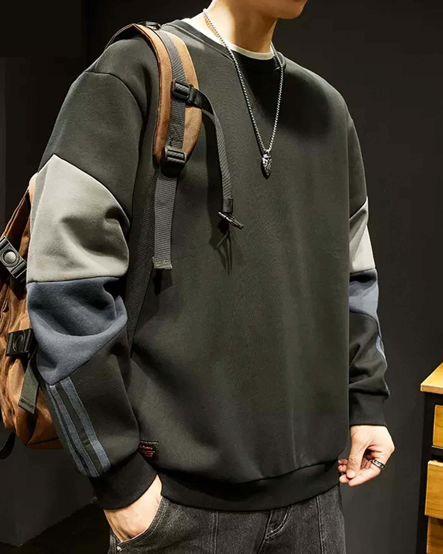 Relaxed Crewneck Cotton Pullover - Midnight Black, S image