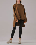Stepped-Hem Cotton Sweatshirt - Dark Wood, M image