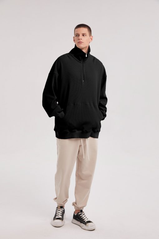 Half-Zip Front Pocket Pullover - Black, L image