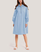 Long Sleeve Cotton-Blend Dress - Powder Blue, M image