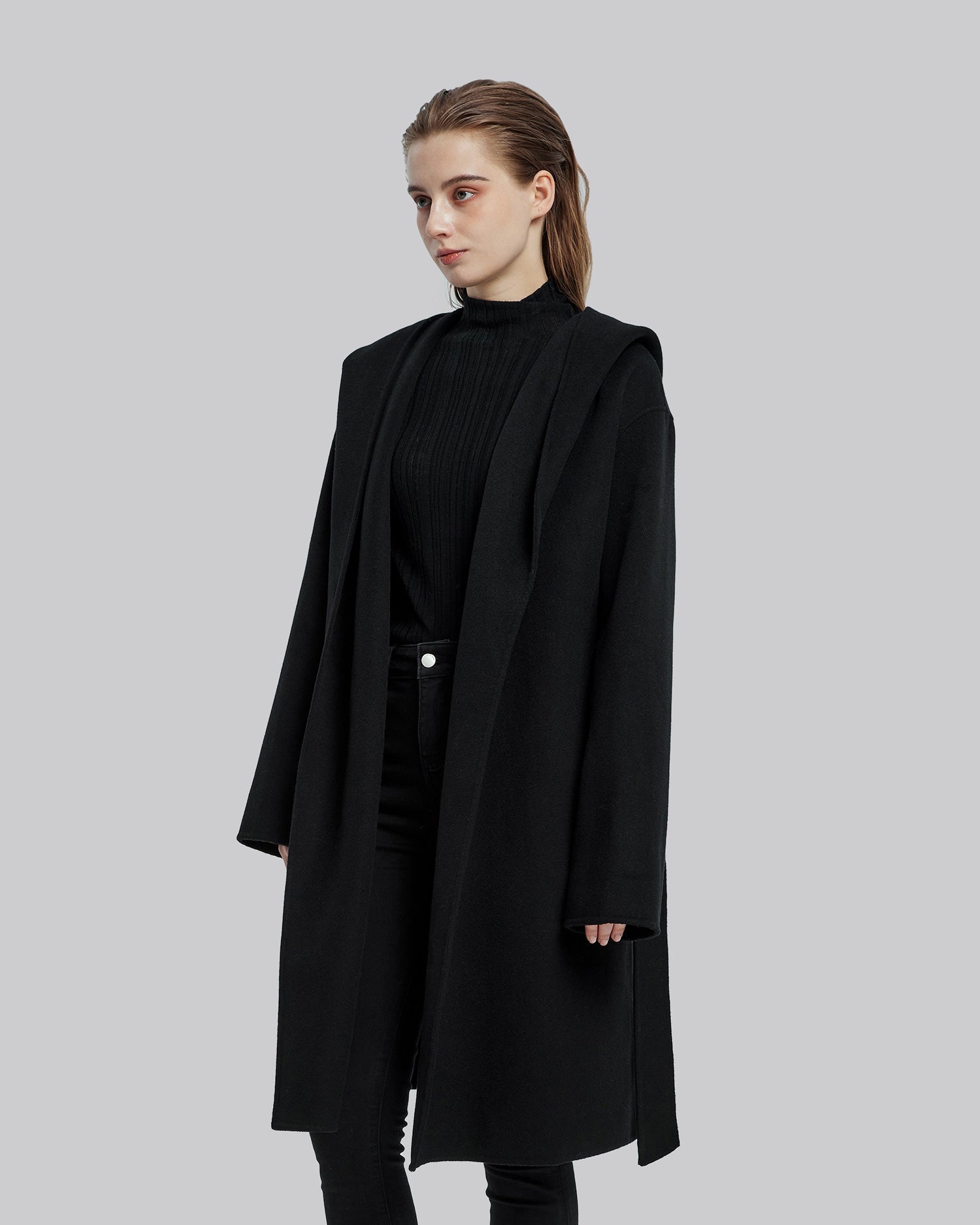 Hooded Wool Coat with Large V-Lapels image 2