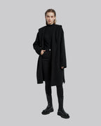 Hooded Wool Coat with Large V-Lapels - Black, M image