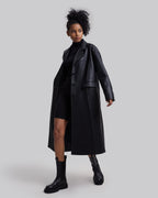 Faux Leather Coat with Pinched Pleats - Black, M image